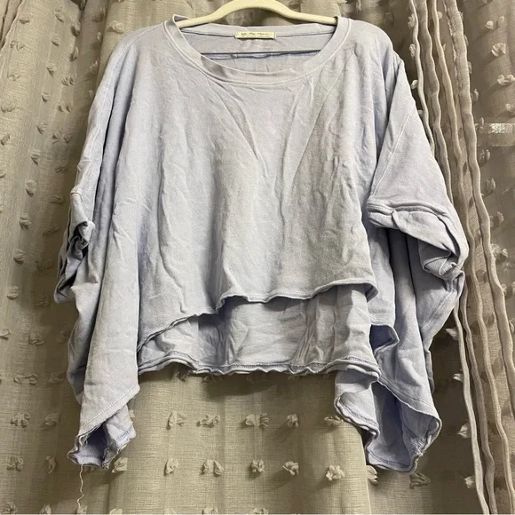 Free People We The Free Light Blue Oversized Crop Top - Picture 3 of 8